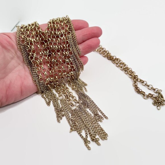 Vintage Bib Necklace, Chainmaille: Chainmail Gold Tone Boho Bohemian Renaissance - Picture 5 of 5